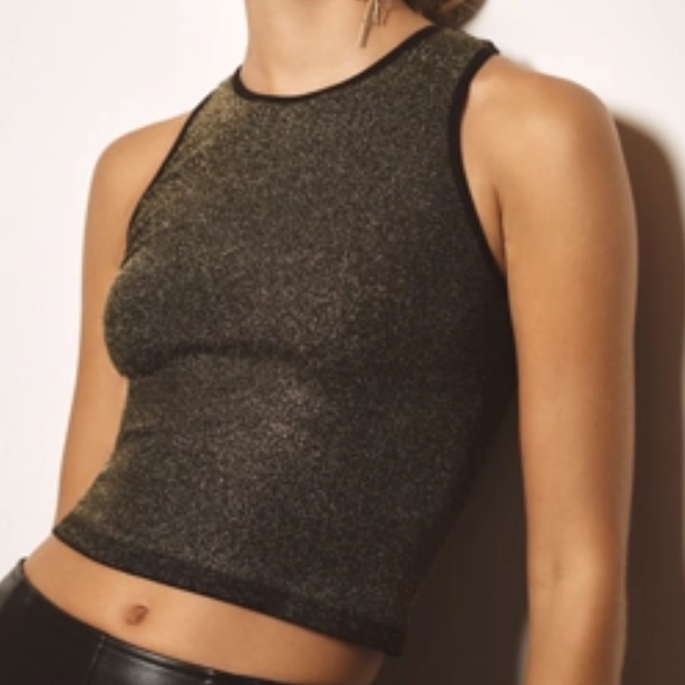 Anthropologie The Reegan Seamless Lurex Glitter Ribbed Crop Top Women Size Xs — image 5 of 7